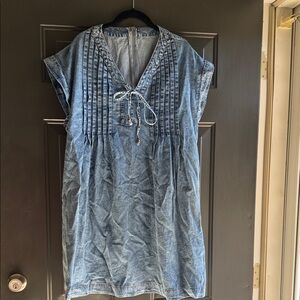 Denim V-Neck Pleated Women's Top